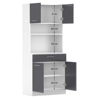 Dulap de bucătărie cu patru uşi, alb/grafit, DOMIS NEW