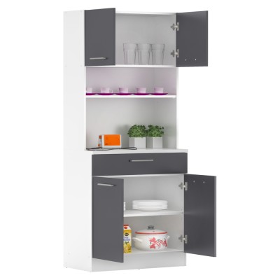 Dulap de bucătărie cu patru uşi, alb/grafit, DOMIS NEW