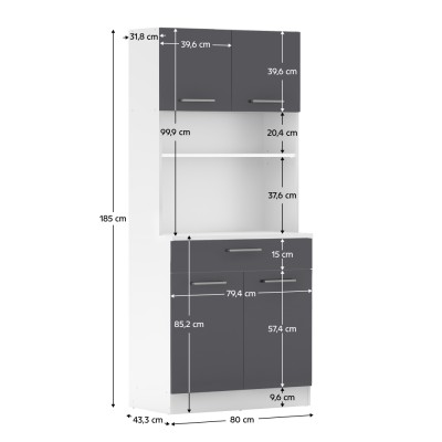 Dulap de bucătărie cu patru uşi, alb/grafit, DOMIS NEW