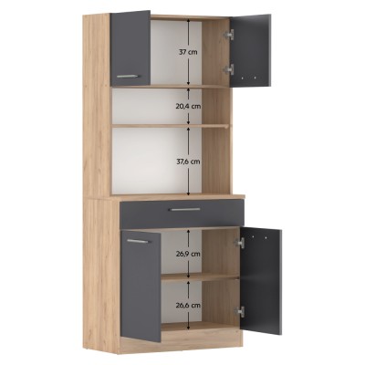 Dulap de bucătărie cu patru uşi, stejar artisan/grafit, DOMIS NEW