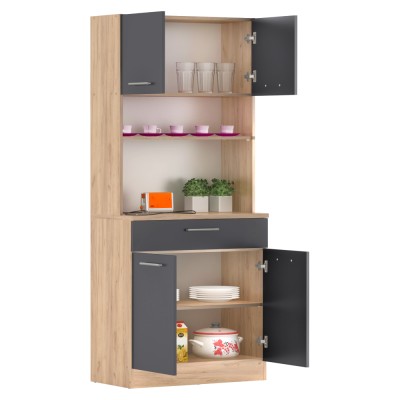 Dulap de bucătărie cu patru uşi, stejar artisan/grafit, DOMIS NEW