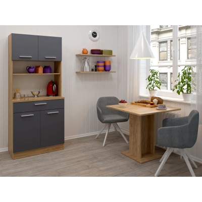 Dulap de bucătărie cu patru uşi, stejar artisan/grafit, DOMIS NEW