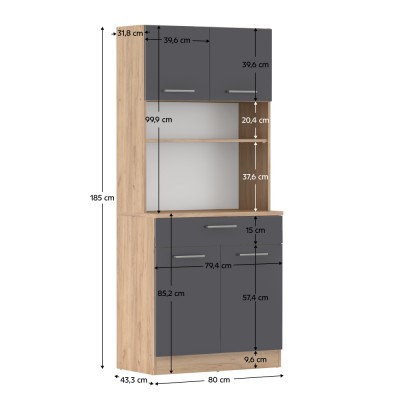 Dulap de bucătărie cu patru uşi, stejar artisan/grafit, DOMIS NEW