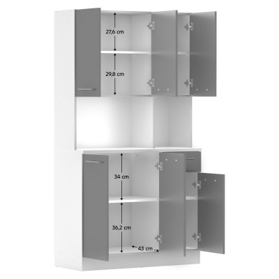 Dulap de bucătărie cu şase uşi, alb/grafit, PELION NEW