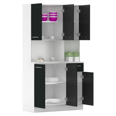 Dulap de bucătărie cu şase uşi, alb/negru, PELION NEW