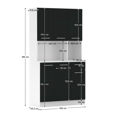 Dulap de bucătărie cu şase uşi, alb/negru, PELION NEW