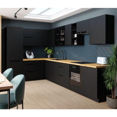 Dulap de colţ inferior, negru, SIBER 90x90 DN 2F BB