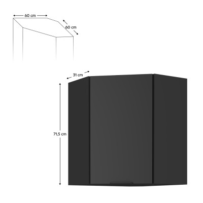 Dulap de colţ superior, negru, SIBER 60x60 GN-72 1F