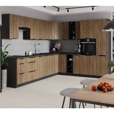 Dulap înalt pentru cuptor încorporabil, negru/nuc okapi, MENZO 60 DP-210 2F