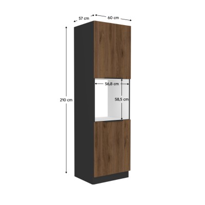 Dulap înalt pentru cuptor încorporabil, negru/nuc okapi, MENZO 60 DP-210 2F