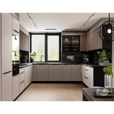 Dulap înalt pentru cuptor încorporabil, negru/nuc okapi, MENZO 60 DP-210 2F
