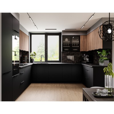 Dulap înalt pentru cuptor încorporabil, negru/nuc okapi, MENZO 60 DP-210 2F