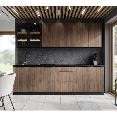 Dulap înalt pentru cuptor şi cuptor cu microunde, nuc okapi/negru, MENZO 60 DPM-210 2F