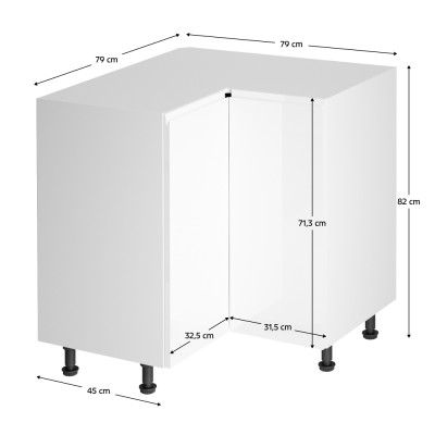 Dulap inferior colţ, alb lucios, bucătăria AURORA