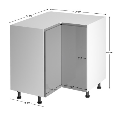 Dulap inferior de colţ, alb/ gri lucios, bucătăria AURORA