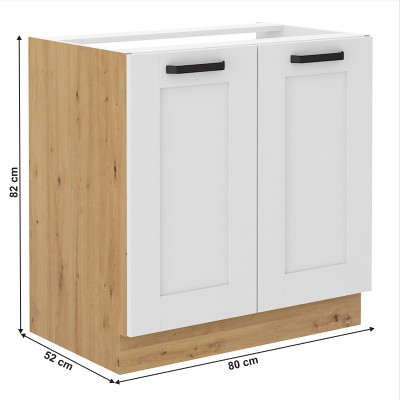 Dulap pentru chiuvetă, alb/stejar artisan, LULA 80 ZL 2F BB