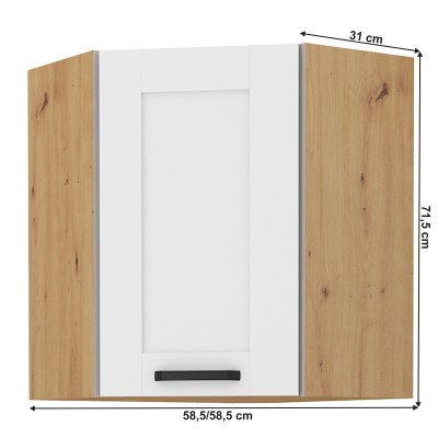 Dulap superior, de colţ, alb/stejar artisan, LULA 58x58 GN-72 1F