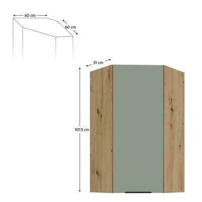 Dulăpior de colţ superior, aquamarine/stejar artisan, ARSANY 60x60 GN-108 1F