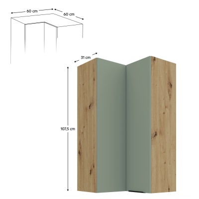 Dulăpior de colţ superior, aquamarine/stejar artisan, ARSANY 60x60 GN-108 2F