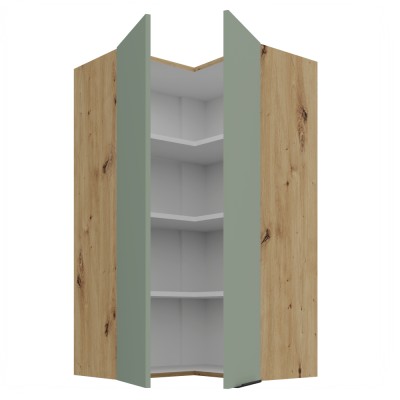 Dulăpior de colţ superior, aquamarine/stejar artisan, ARSANY 60x60 GN-108 2F