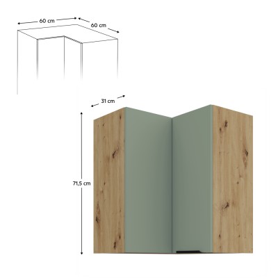 Dulăpior de colţ superior, aquamarine/stejar artisan, ARSANY 60x60 GN-72 2F