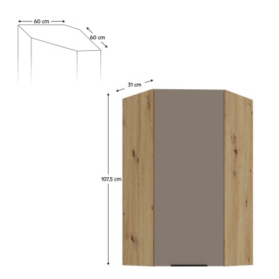 Dulăpior de colţ superior, sandgrau/stejar artisan, FRISBO 60x60 GN-108 1F