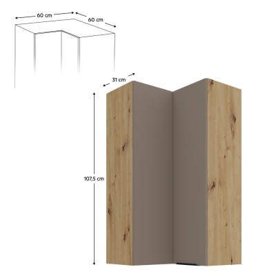 Dulăpior de colţ superior, sandgrau/stejar artisan, FRISBO 60x60 GN-108 2F