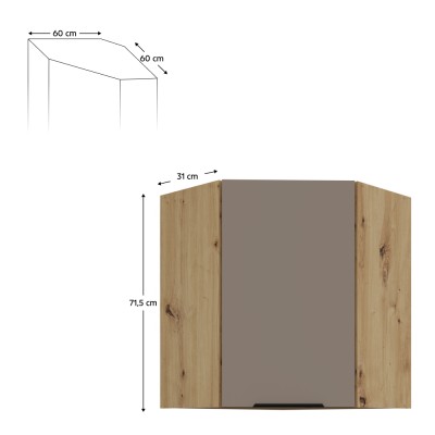 Dulăpior de colţ superior, sandgrau/stejar artisan, FRISBO 60x60 GN-72 1F