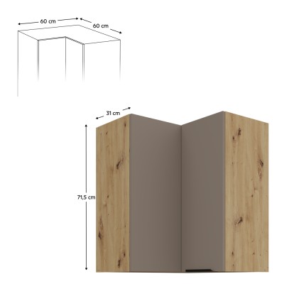 Dulăpior de colţ superior, sandgrau/stejar artisan, FRISBO 60x60 GN-72 2F