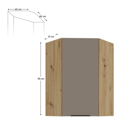 Dulăpior de colţ superior, sandgrau/stejar artisan, FRISBO 60x60 GN-90 1F