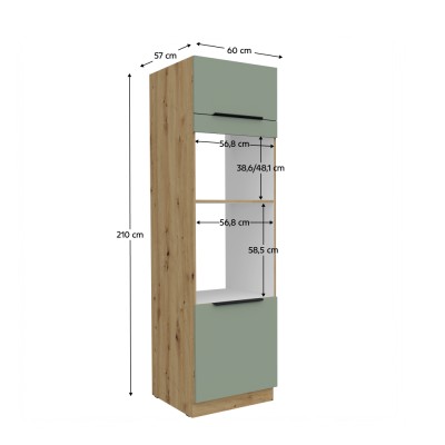 Dulăpior înalt pentru cuptor şi cuptor cu microunde, aquamarine/stejar artisan, ARSANY 60 DPM-210 2F