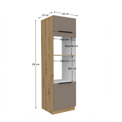 Dulăpior înalt pentru cuptor şi cuptor cu microunde, sandgrau/stejar artisan, FRISBO 60 DPM-210 2F