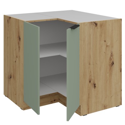 Dulăpior inferior de colţ, aquamarine/stejar artisan, ARSANY 90x90 DN 2F BB