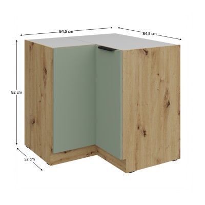 Dulăpior inferior de colţ, aquamarine/stejar artisan, ARSANY 90x90 DN 2F BB
