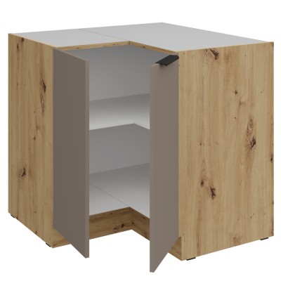 Dulăpior inferior de colţ, sandgrau/stejar artisan, FRISBO 90x90 DN 2F BB