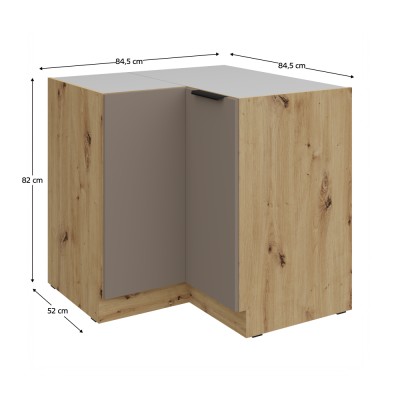 Dulăpior inferior de colţ, sandgrau/stejar artisan, FRISBO 90x90 DN 2F BB