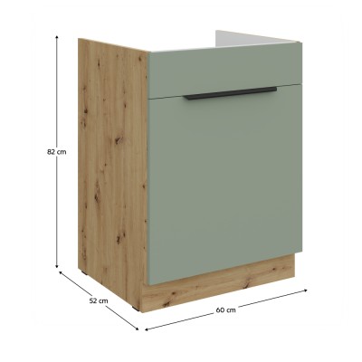 Dulăpior pentru chiuvetă, aquamarine/stejar artisan, ARSANY 60 ZL 1S BB