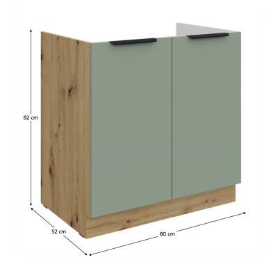Dulăpior pentru chiuvetă, aquamarine/stejar artisan, ARSANY 80 ZL 2F BB