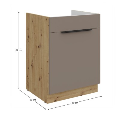 Dulăpior pentru chiuvetă, sandgrau/stejar artisan, FRISBO 60 ZL 1S BB