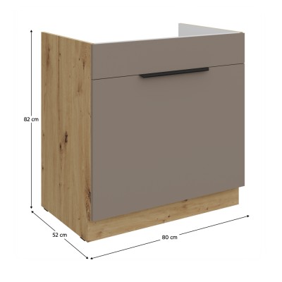 Dulăpior pentru chiuvetă, sandgrau/stejar artisan, FRISBO 80 ZL 1S BB
