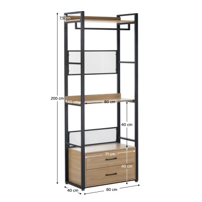 Etajeră cu sertare, stejar/negru, KILOS NEW TIP 1