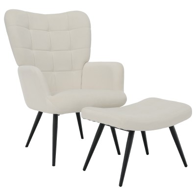 Fotoliu cu suport pentru picioare, alb Velvet ţesătură/negru, HABEN