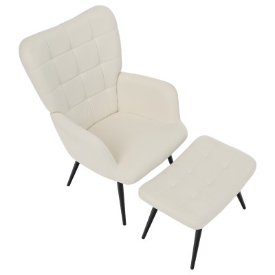 Fotoliu cu suport pentru picioare, alb Velvet ţesătură/negru, HABEN