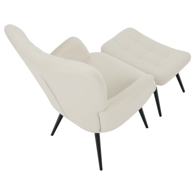 Fotoliu cu suport pentru picioare, alb Velvet ţesătură/negru, HABEN