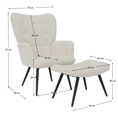 Fotoliu cu suport pentru picioare, alb Velvet ţesătură/negru, HABEN