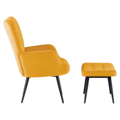 Fotoliu cu suport pentru picioare, galben ţesătură Velvet/negru, HABEN