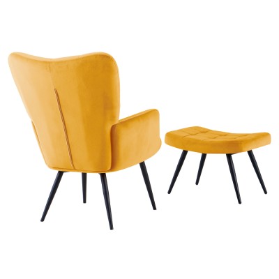 Fotoliu cu suport pentru picioare, galben ţesătură Velvet/negru, HABEN