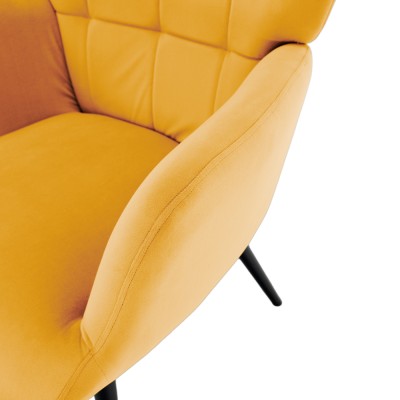 Fotoliu cu suport pentru picioare, galben ţesătură Velvet/negru, HABEN