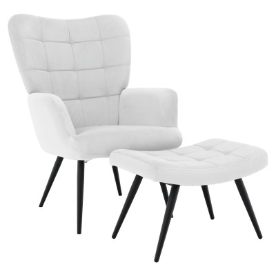 Fotoliu cu suport pentru picioare, gri deschis ţesătură Velvet/negru, HABEN