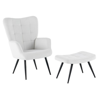 Fotoliu cu suport pentru picioare, gri deschis ţesătură Velvet/negru, HABEN